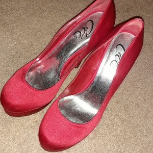CeCe Red Satin Stilettos
